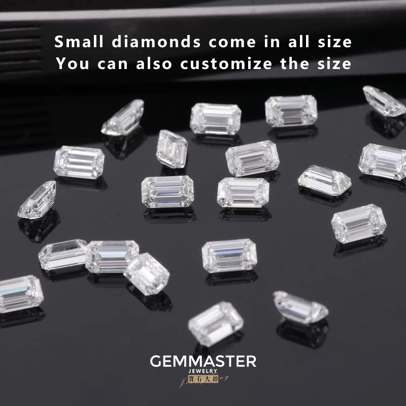 Small Lab Grown Diamond Emerald cut D E F VVS Melee Diamond HPHT 2x3mm 3x5mm Lab Splinter Jewelry Stone