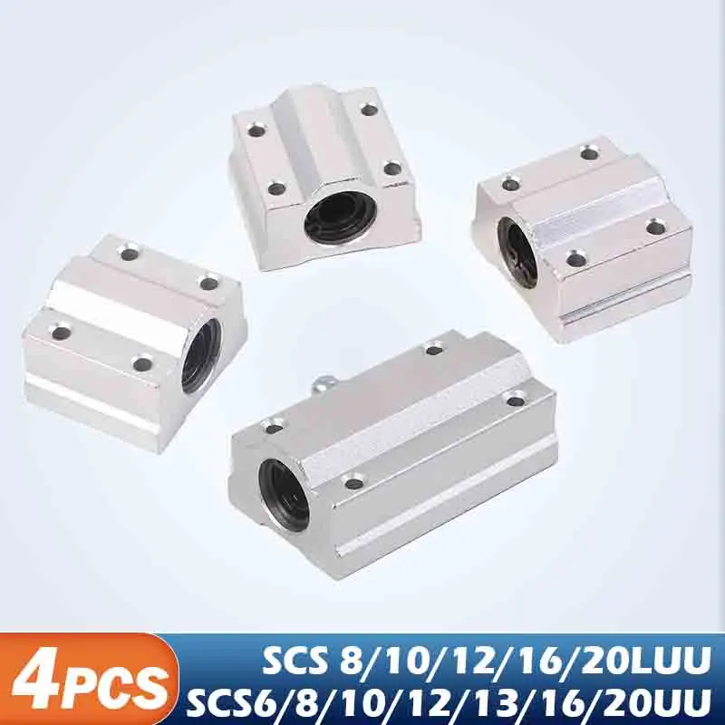 

4 шт., скользящие блочные втулки SC8UU SCS8UU SC10UU SCS12UU SCS16UU SC20UU, линейный вал CNC, запчасти для 3D-принтера