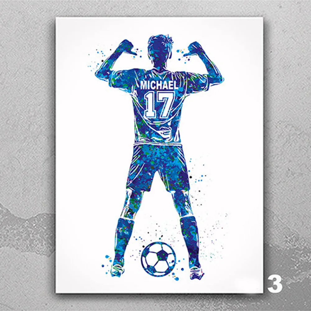 Gepersonaliseerde voetballer jongen aquarel canvas print schilderij  mannelijke voetbal cadeau kinderkamer decor voetbal aanpassen cadeau -  AliExpress, image size:1000x1000