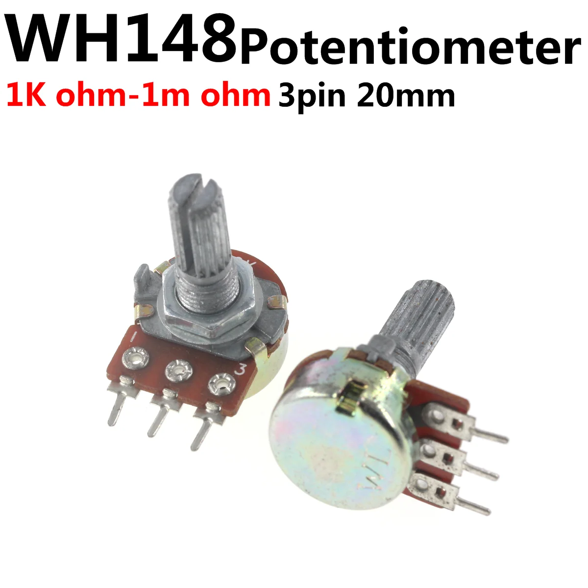 10pcs WH148 B1K B2K B5K B10K B20K B50K B100K B500K 3Pin 20mm Shaft Amplifier Dual Stereo Potentiometer 1K 2K 5K 10K 50K 100K 1M