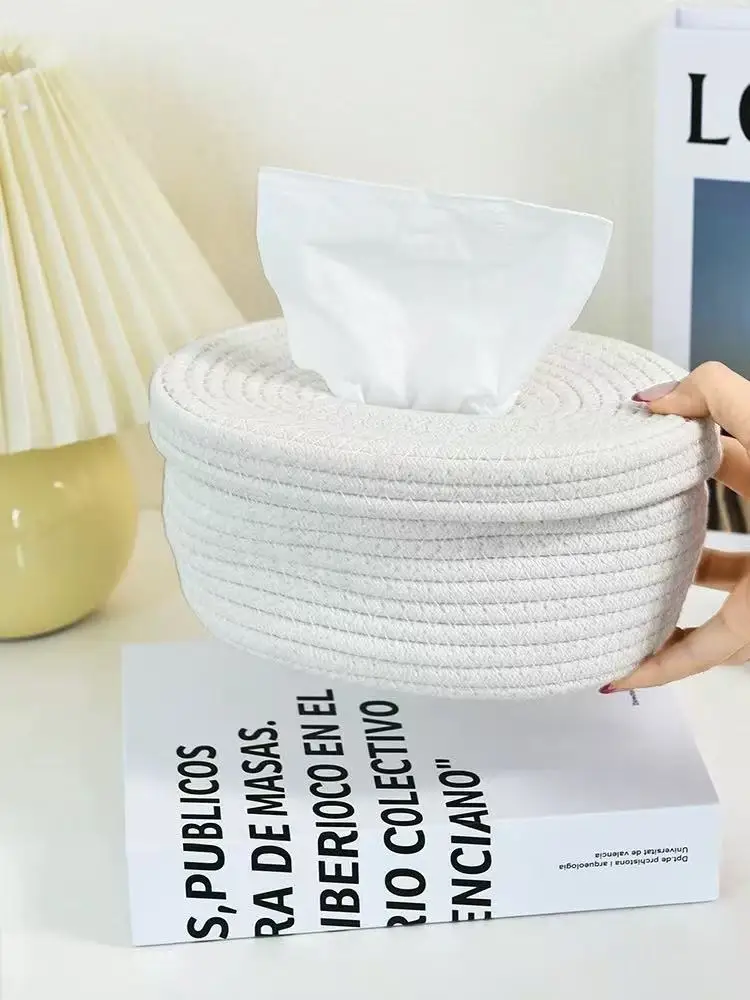 Simple Cotton Rope Woven Tissue Box Household Living Room Dining Table Tissue Storage Box Bedroom Dressing Table Tissue Box 6