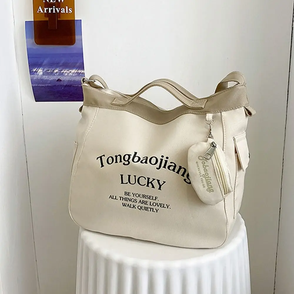 Korean Style Letter Canvas Underarm Bag Printing with Coin Purse Large Capacity Handbag Square Tote Bag Student Crossbody Bag