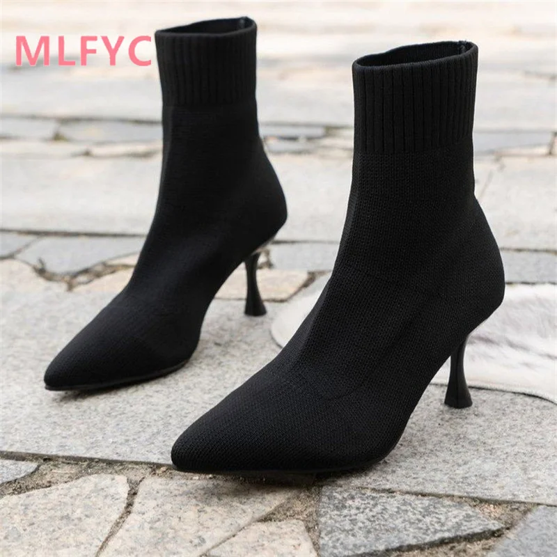 European and American Women's High Heeled Short Boots Autumn and Winter Pointed Thin Heeled Boots Winter Fashion Boots