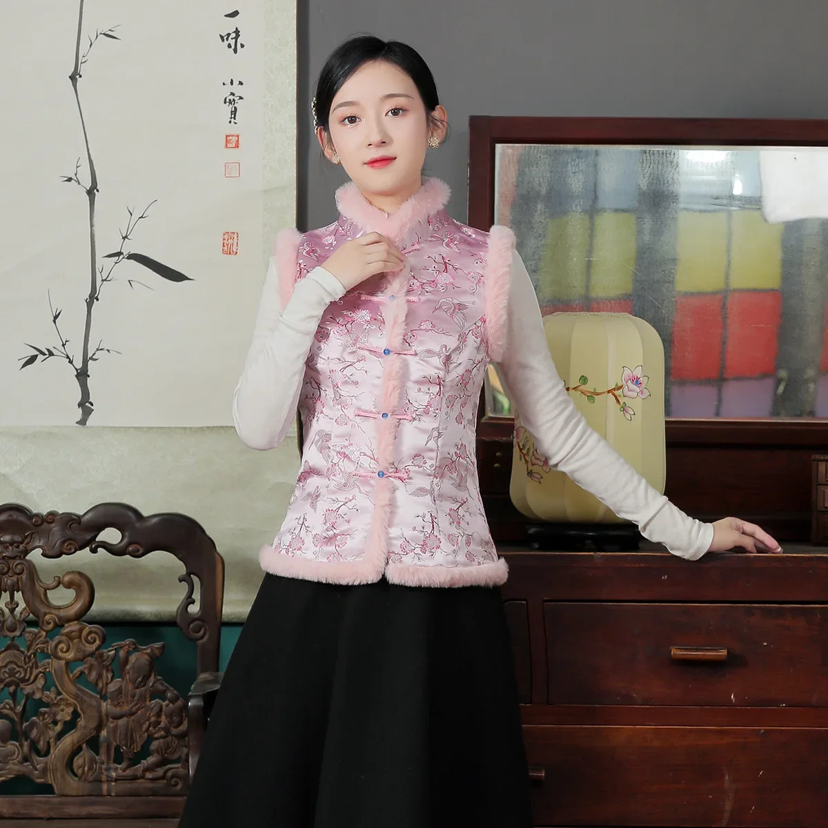 Women Chinese Tang Suit Retro Cotton Vest women cheongsam waistcoat