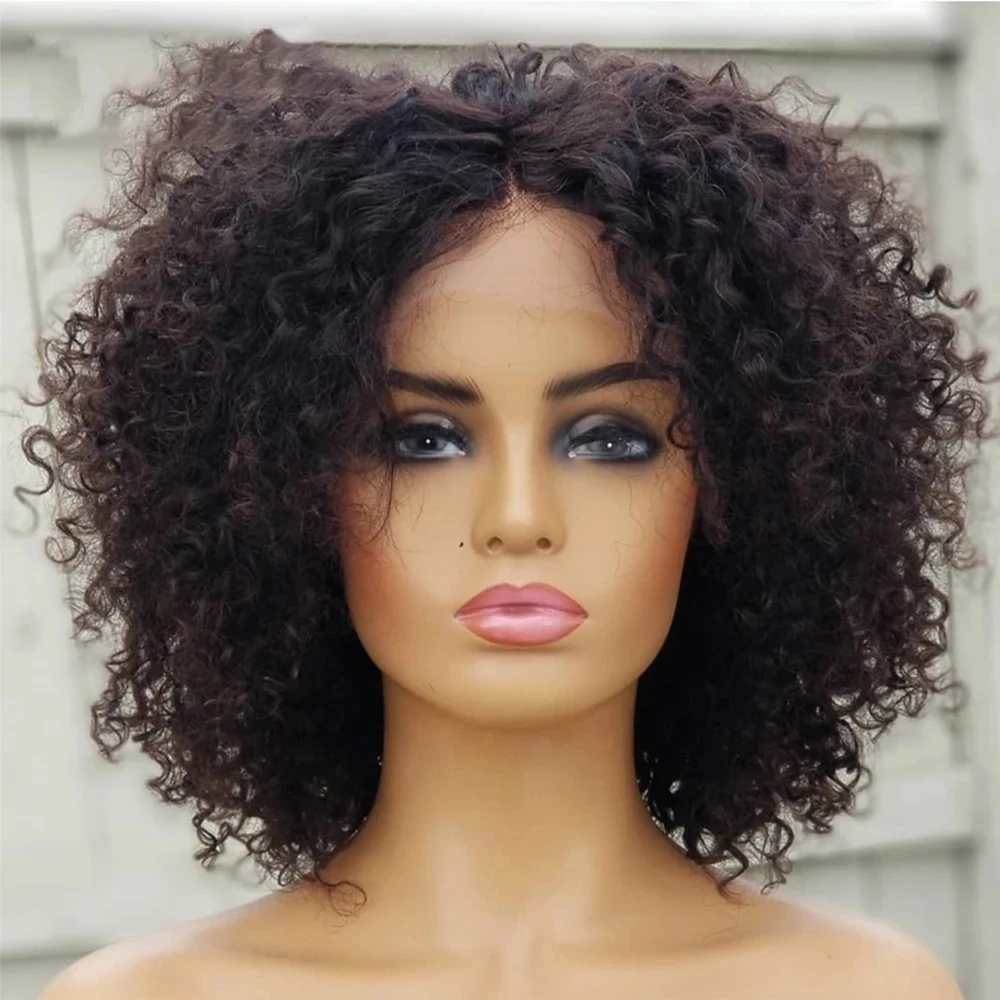 

QW Black Color Soft Kinky Curly Synthetic Lace Front Wig For African Women Babyhair Heat Resistant Fiber Preplucked Daily