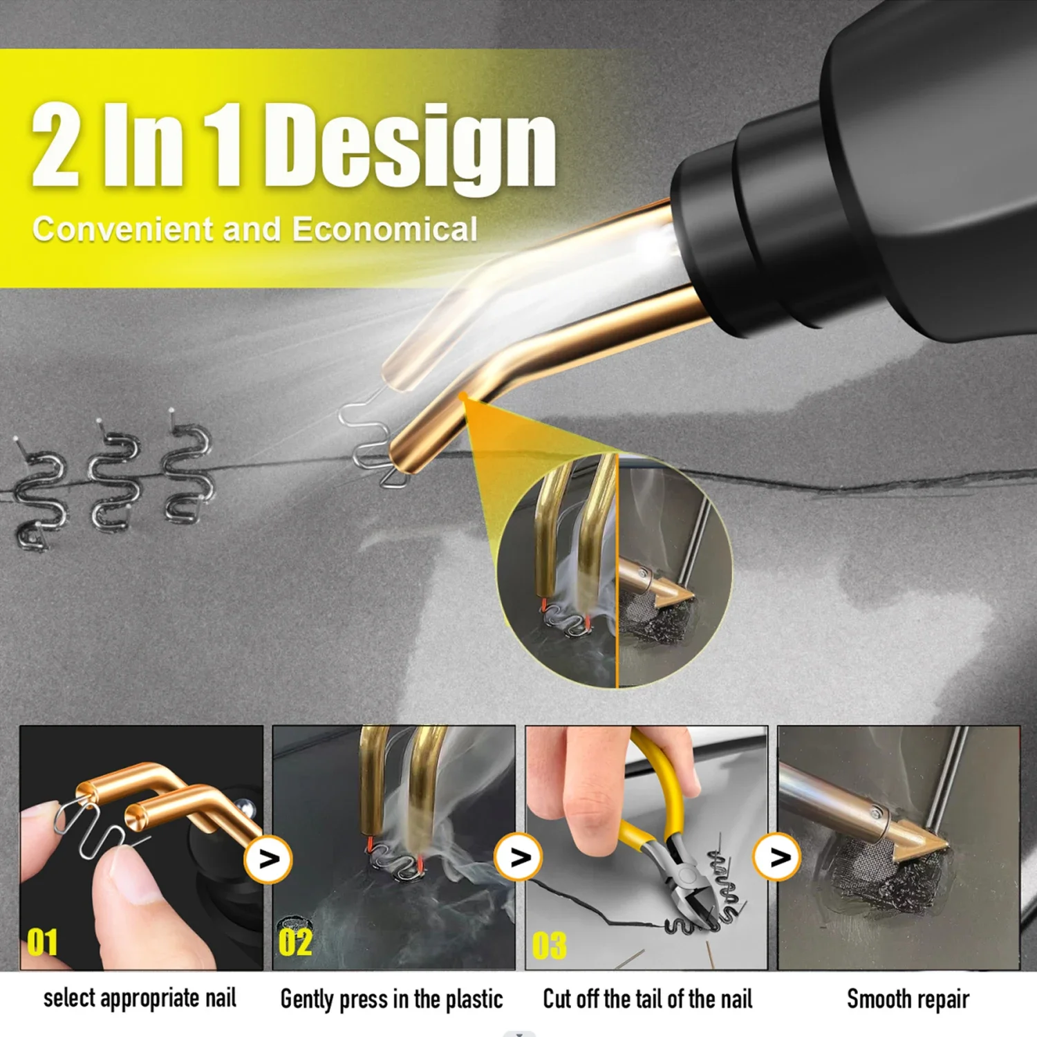 一押し♪ ☆ブラック☆ 70Wプラスチック溶接機 ホットホッチキス LED照明 PVC 修理 バンパー修理用プラスチック溶接機キット 70W ホットステープラー溶接ガン プラスチック溶接修理キット 4種類のステープル付き 使い