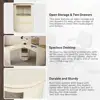L Shaped Desk with Storage Shelves, 360° Wood Rotating Desk with 2 Drawers and Open Storage, Executive Office Desk 4