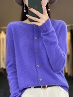 Long Sleeve 100% Merino Wool Sweaters Spring Autumn Women O-Neck Knitwear Tops Clothing Fashion Basic Tops - Image 2