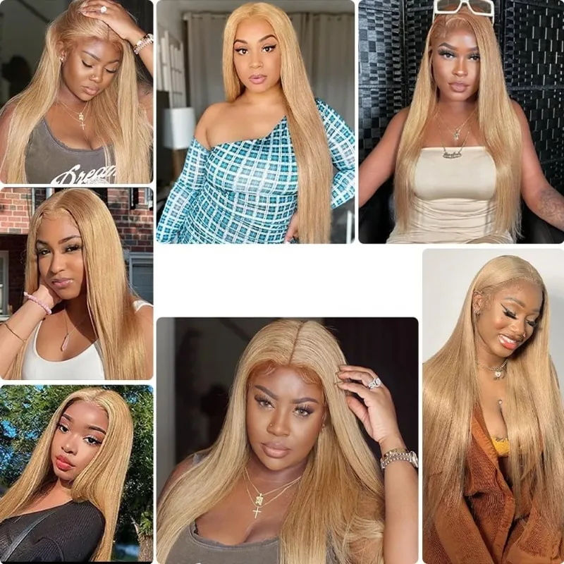 12-26 Inch Gold Straight Human Hair Bundles Double Weft Brazilian Virgin Remy Hair Extensions Weave Color 27 100G/PC human hair extensions