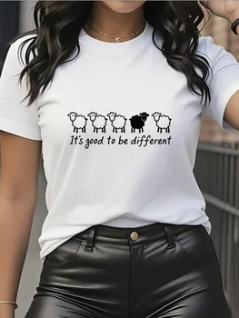 Ladies' Casual Short Sleeved T-shirt with Sheep Pattern Print Round Neck Design Suitable for Daily Wear Harajuku Clothing 1