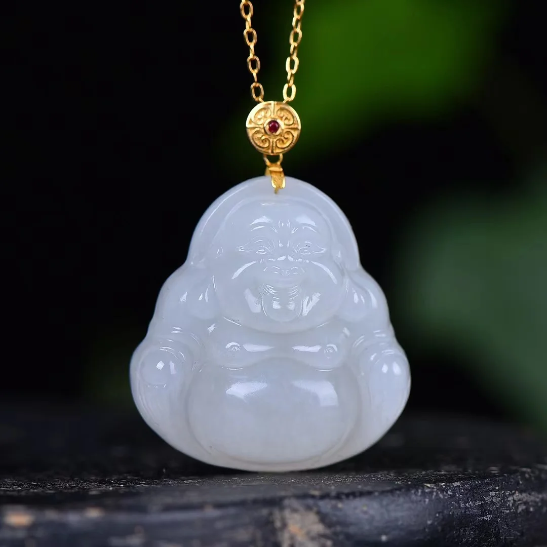 

Exquisite Hetian Jade Qinghai Material Mutton Fat White Jade Happy Maitreya Buddha Pendant Jewelry 13581#