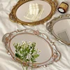 European Style Plastic Mirror Tray Oval Dessert Cupcake Plate Jewelry Display Storage Stand Make Up Mirror Home Table Decorative 2