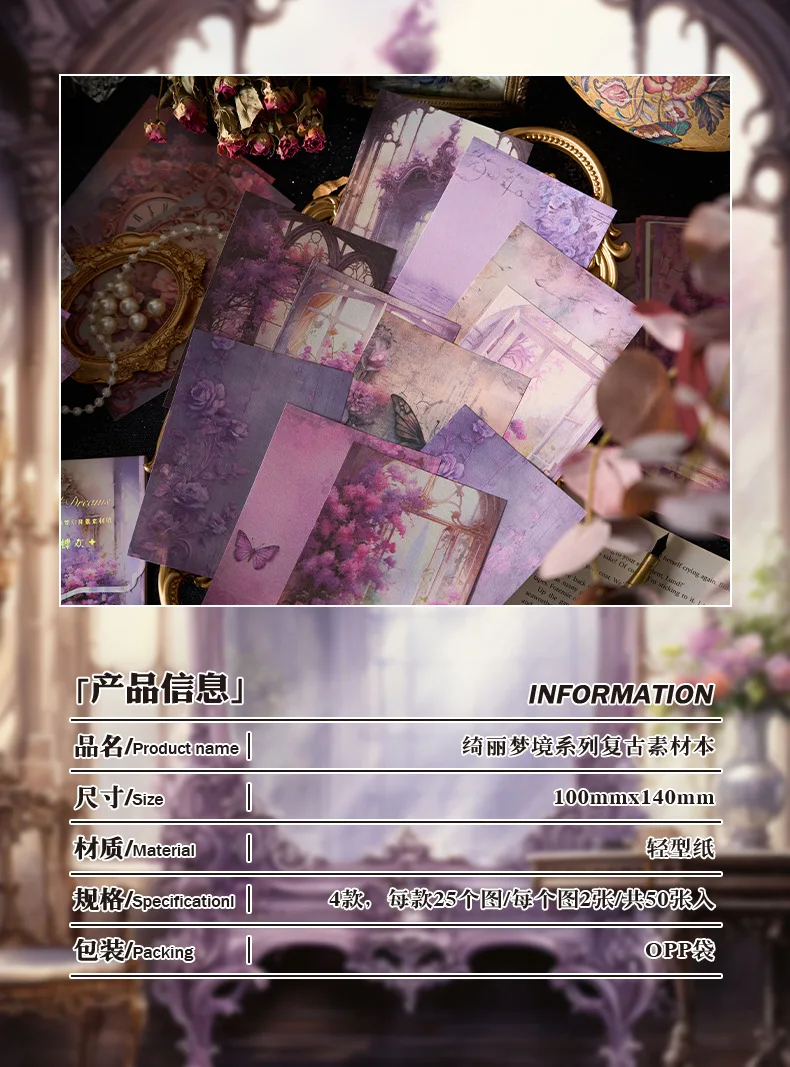 Description Picture 3 of item50 pcs Vintage Scrapbook Kit, Journal Collage Background Supplies, Retro Style Decorative Materials