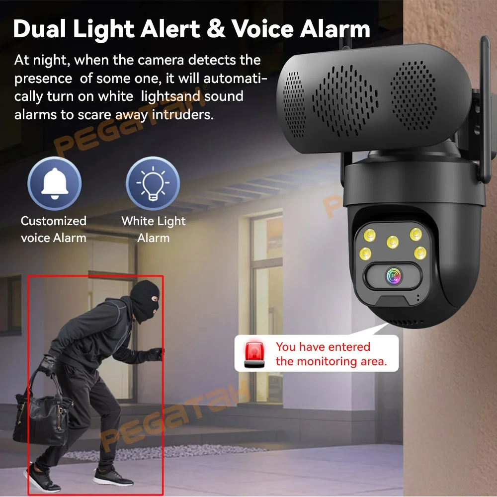 8MP WiFi IP Camera with Music Player Outdoor 4MP Color Night Vision Human Auto Tracking Security Cameras Bluetooth Speaker