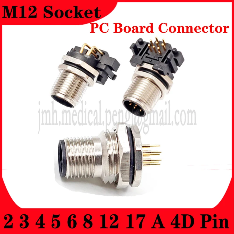 

M12 2 3 4 5 6 8 12 17 A Type 4P D Type Pin Waterproof IP67 Aviation Male Female Socket Threaded Connector For PC Board Install