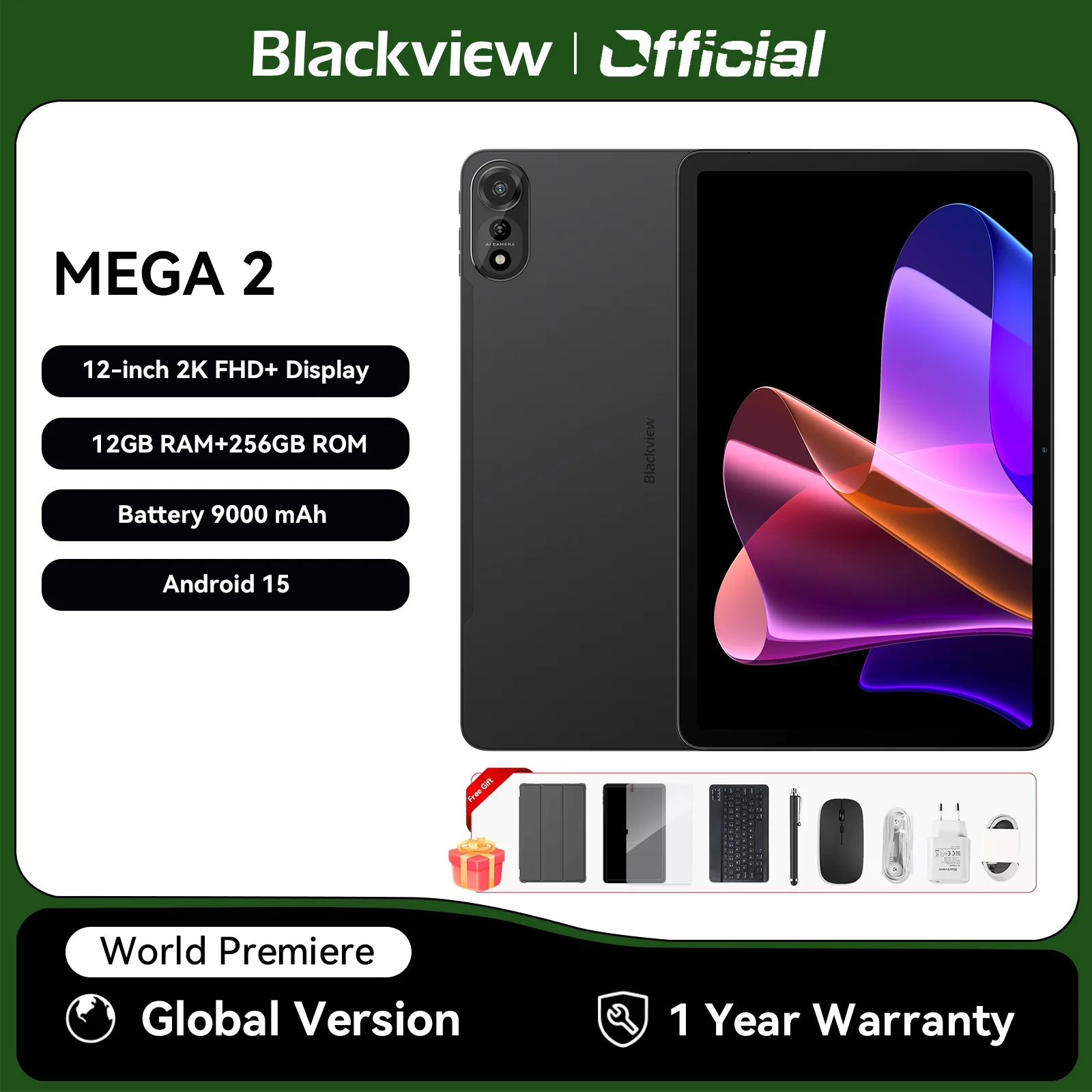 Blackview MEGA 2 Tablet PC Set With Keyboard, Mouse, Stylus, 12