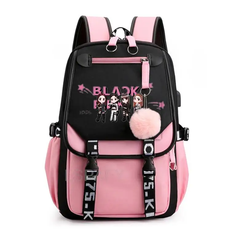 뜨거운 Kpop 그룹 인쇄 학교 가방 USB 충전 배낭 청소년 학생 Mochilas bolsa escolar
