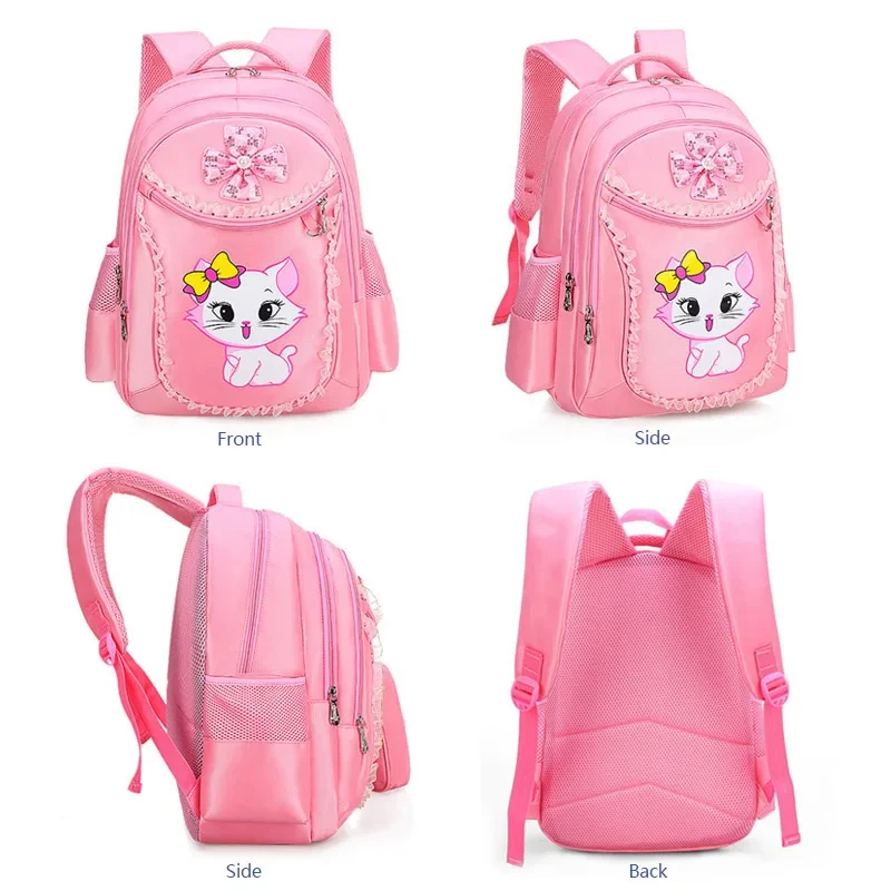 School Bags Pink Cat Sweet Cute Nylon Backpack for Women Girl Backpacks Bag Doll Pendant Fashion School Bag 3 Pieces for Girl