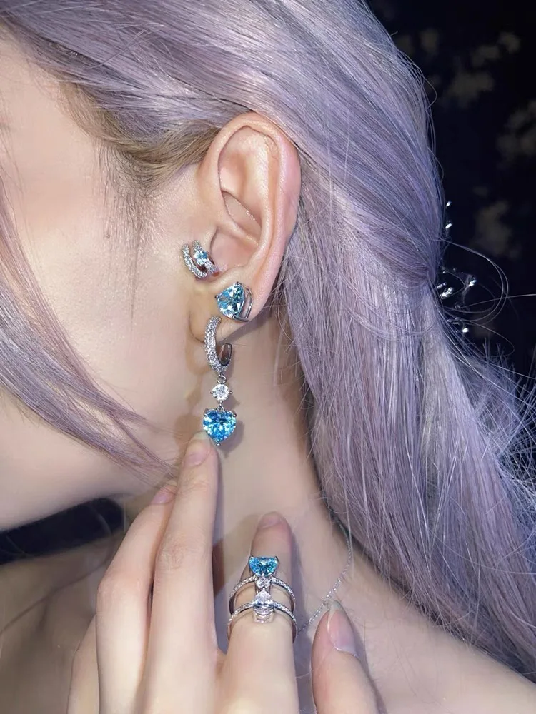 Earrings Fashion Temperament Light Luxurious Heart Color Asymmetrical Cute Piercing Aretes De Mujer Pendientes Brincos Boucles