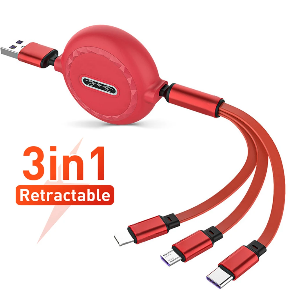 3 in 1 Fast Charger USB Type C Cable For Samsung iPhone 11 12 13 Pro Max Android Phone Charging Micro Retractable | Мобильные
