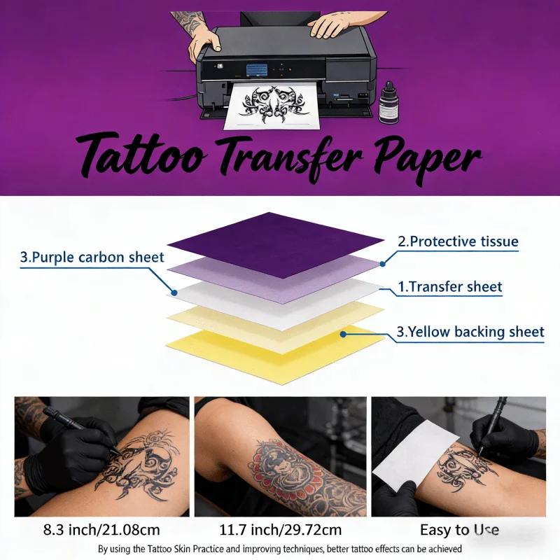 문신 전사지, 열전사지, 문신 템플릿 전사지, A4 사이즈, 4겹, 문서 인쇄용 사무용품