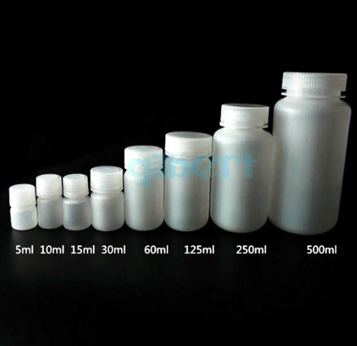 5PCS 5ml 10ml 15ml 30ml 60ml 125ml 250ml 500ml White PP Plastic Cylindrical Chemical Container Reagent Bottle