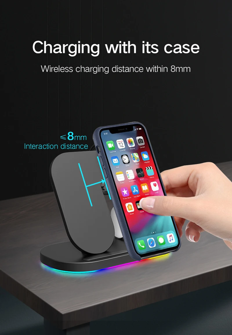 3in1 Wireless Fast Charger For Samsung Apple Mobile Watch Headset Galaxy Gear Phones Charging Station With Night Light