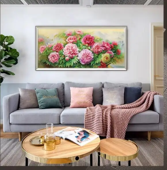 

Новый китайский цветок пиона без рамки художественная пленка печать Шелковый постер домашний декор для стен