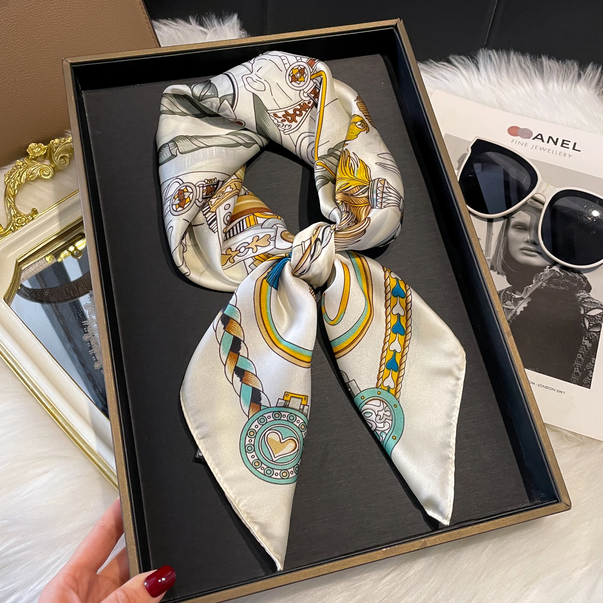 2025 New 70*70cm Silk Satin Hair Scarf Women Handkerchief Printed Female Square Head Bandana Small Neck Muffler Hijab Lady Girl