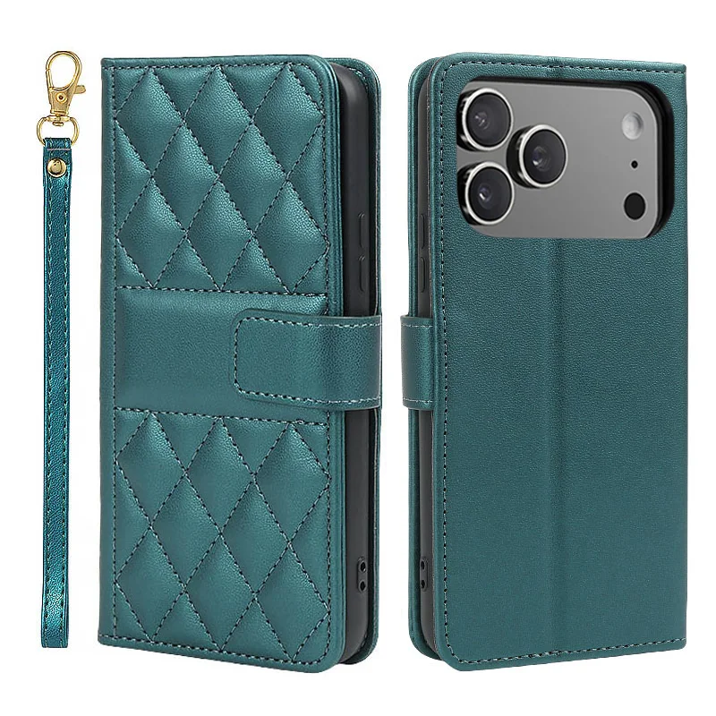 Elegant Solid Color Flip Wallet Leather Case with Lanyard and Back Cover
