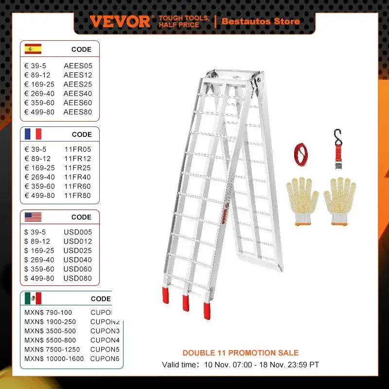 VEVOR Motorcycle Ramps 750/1500 lbs Folding Loading Ramps for Pickup Trucks Bed Trailers Ramp with Load Straps for Motorcycle1Pc