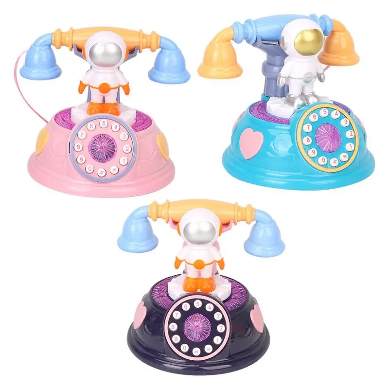 Kids Landline Phone Toy Simulation Interactive Music Playhouse Retro Corded Landline Phone Toy For Home Astronaut kid phone toys