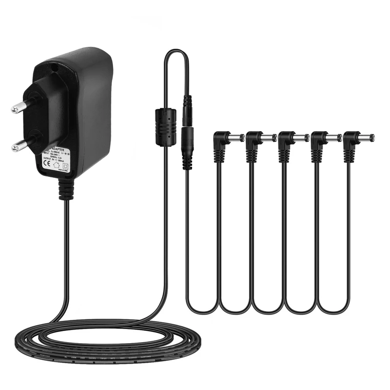 Pedal Power Supply Adapter 9V DC 0.5A for Guitar Effect Pedal With 5 Heads Daisy Cables Without Any Noise
