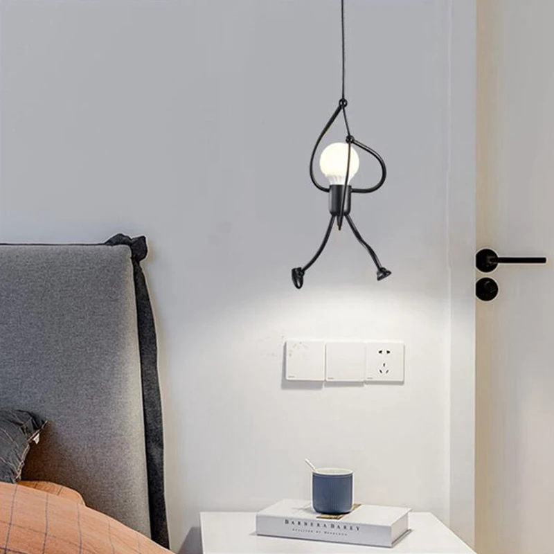 LED Chandelier Vintage Modern Little Man Ceiling Lamp Children's Room Bedroom Decor Black E27 Pendant Light