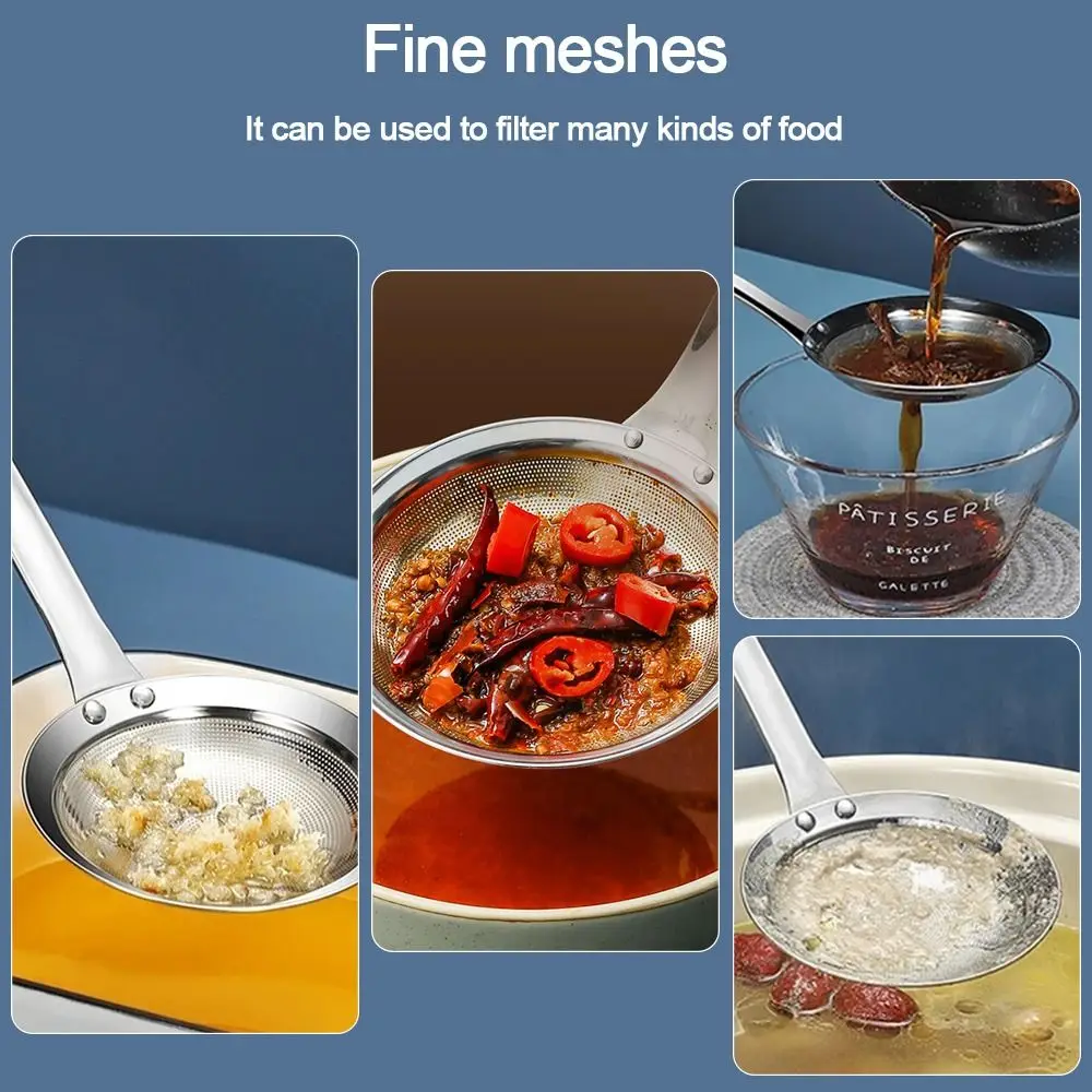 304 Stainless Steel Fat Skimmer Spoon Hot Pot Filter Mesh Percolator Fried Food Net Strainer Grease Foam Removing Kitchen Tool