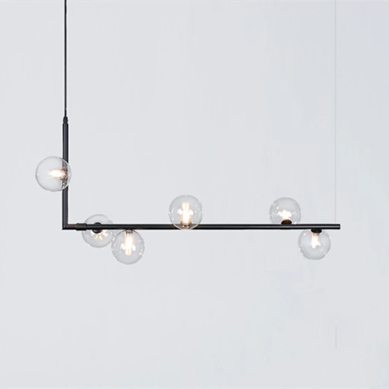 

Нордическая Минималистичная светодиодная Люстра для ресторана, бара, кафе, офиса, Длинные осветительные присветодиодный ы черного и золотого цвета со стеклянными шариками