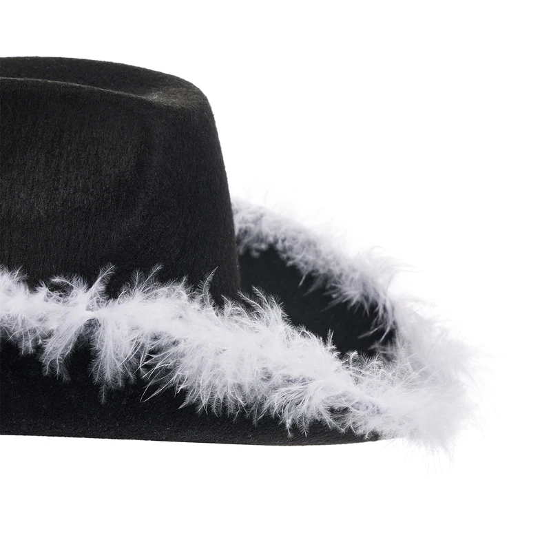 Women's Cowboy Hats Adult Solid Color Furry Trim Wide Brim Hat for Dating Party Outdoor Camping Christmas Decorations