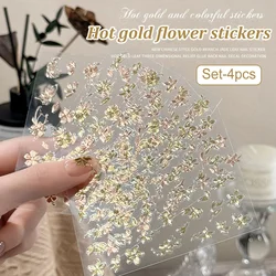 Rose Gold Flower Nail Art Stickers - Ultra - Thin Self - Adhesive DIY Decals (Set - 4pcs)