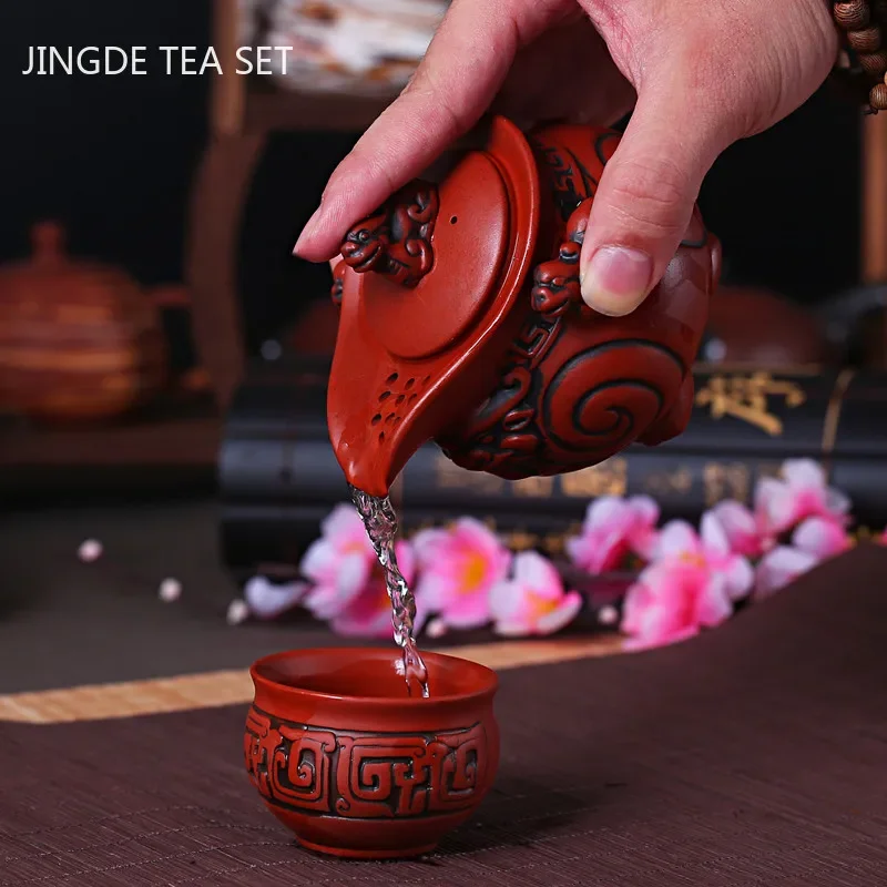 Retro Purple Clay Filter Beauty Teapot Home Handmade Tea Set One Pot of One Cups Tea Sets Suit Chinese Tea Ceremony Supplies