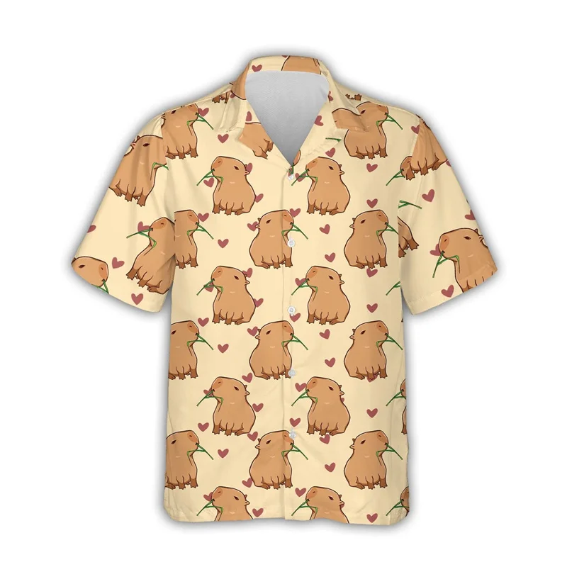 thumbnail image 1 of 2024 Camisetas gráficas de capibara kawaii para hombres, ropa con estampado 3D, camisa hawaiana de playa, manga corta, Y2k, lindas blusas para niños con solapa, 1 of 5