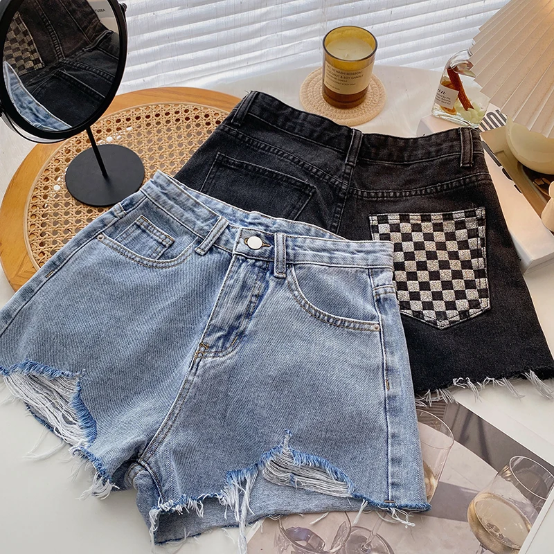 keiki kona shorts Ashgaily 2022 New High Waist female Fashion Casual Summer Cool Women Denim Shorts Wide Leg Hollow Out Plus Size Jean Shorts leather shorts