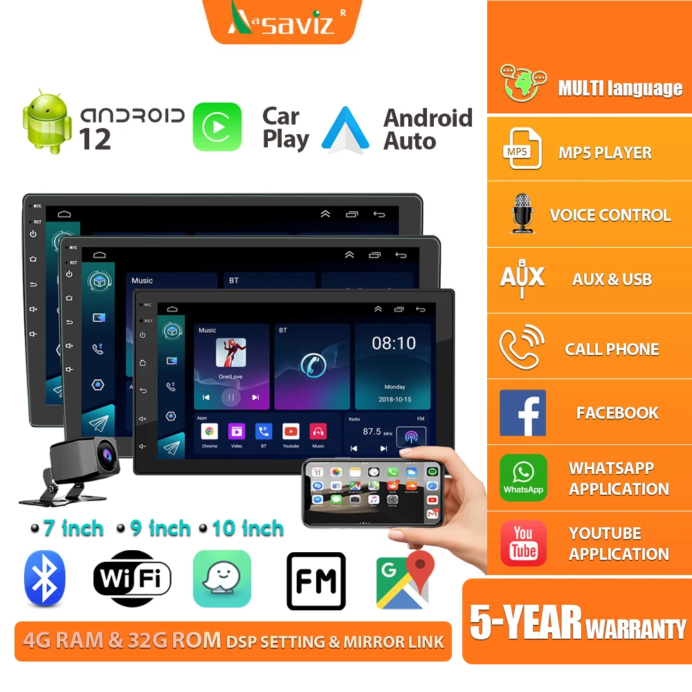 

Aasaviz Carplay+4GB+32GB Android Player For Car Navigation 7"9"10 inch Quad Core Car Multimedia MP5 PlayerFree HD Reverse Camera
