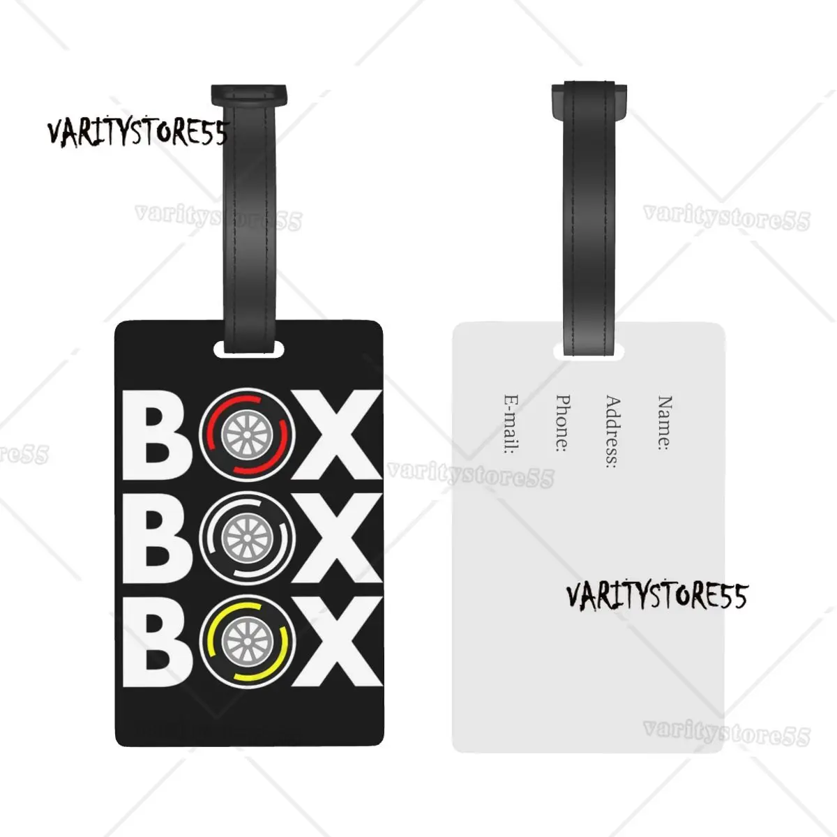 Box Box F1 Tyre Compound White Text Design Luggage Tags Suitcase Accessories Travel Baggage Boarding Tag Portable Label
