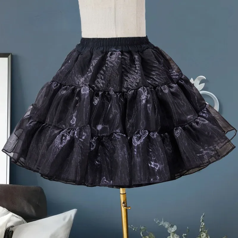 Short Chiffon Tulle Skirt Crinoline Underskirt Rockabilly Wedding Petticoat Woman Adult Tutu Half Slips Ruffled Skirt
