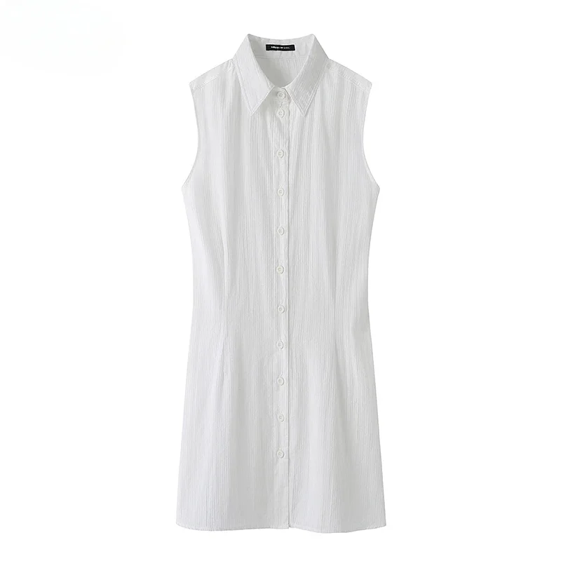 

New Women Polo Collar Sleeveless Dresses High Quality White Tennis Waist Dress Casual Shirt Skirt Clothes