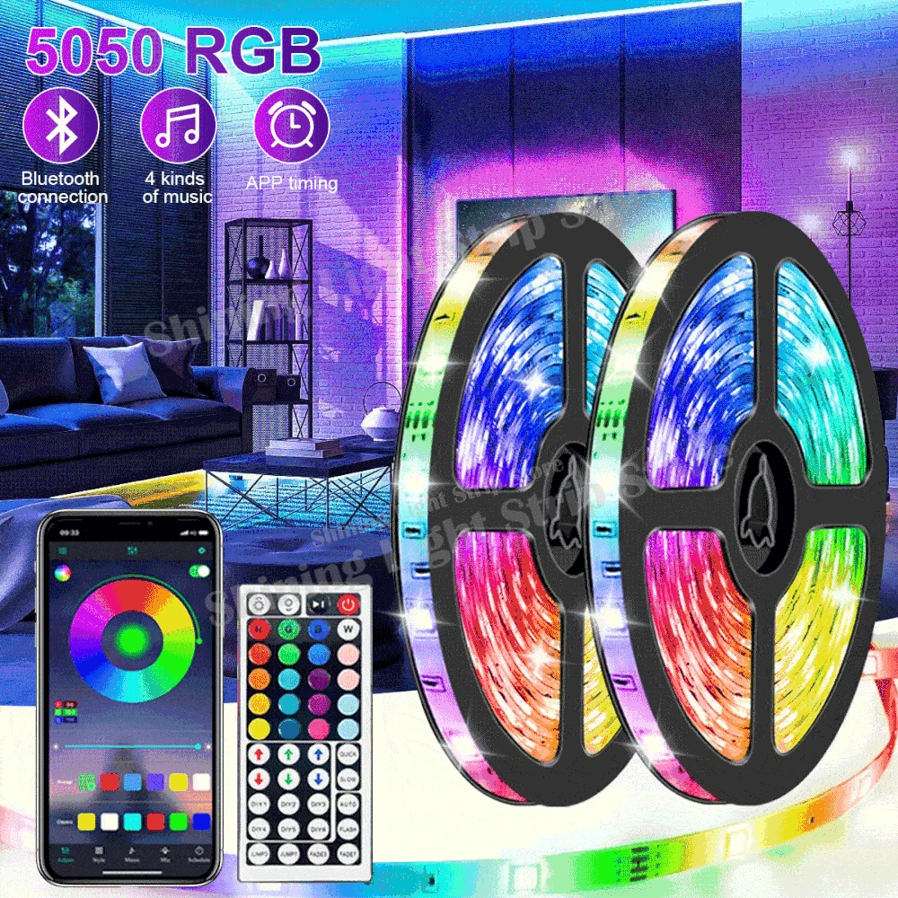 Tira de luces LED RGB con Bluetooth, cinta de diodos LED Para habitación,  lámpara de luz nocturna de neón Para decoración de pared de habitación,  navidad - AliExpress