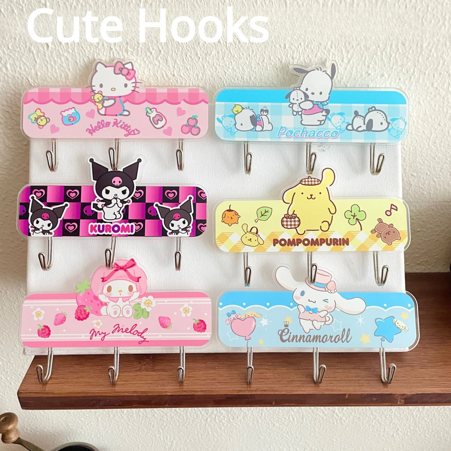 

Sanrio Kawaii Anime Hello Kitty Cinnamoroll Kuromi PompomPurin Hooks Cartoon Acrylic No Trace Hooks Bathroom Household Hooks