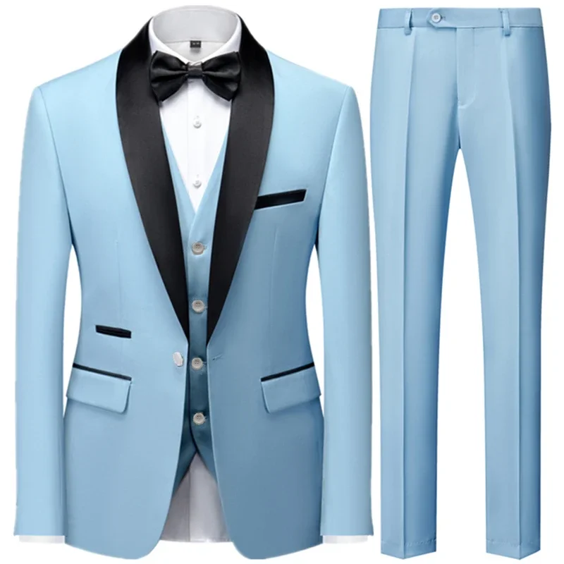 Men Mariage Color Block Collar Suits Jacket Trousers Waistcoat Male Business Casual Wedding Blazers Coat Vest Pants 3 Pieces Set