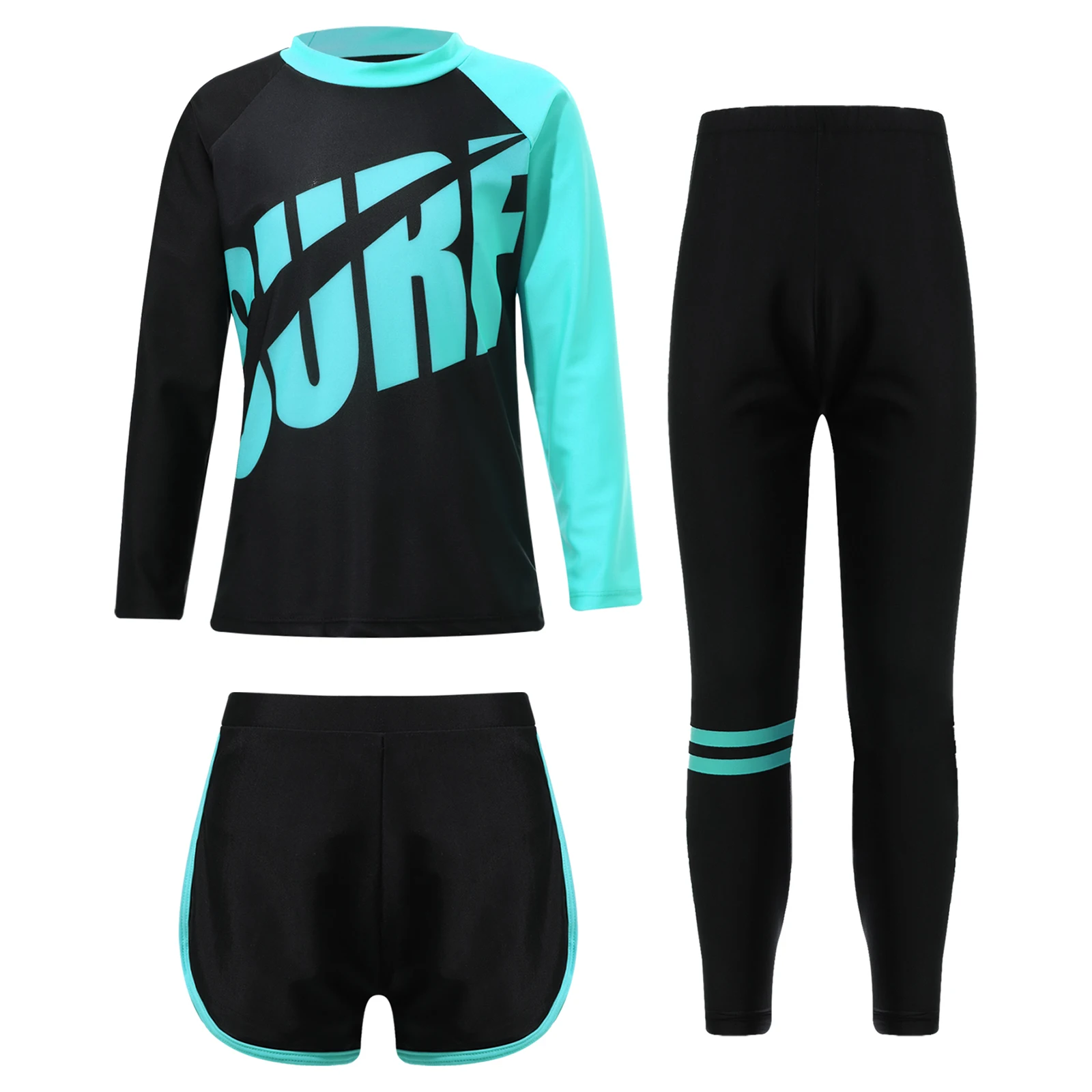 Kids Rash Guard Swimwear 3 Piece Set Quickly Dry Sun Protection Long Sleeve Top Shorts Pants