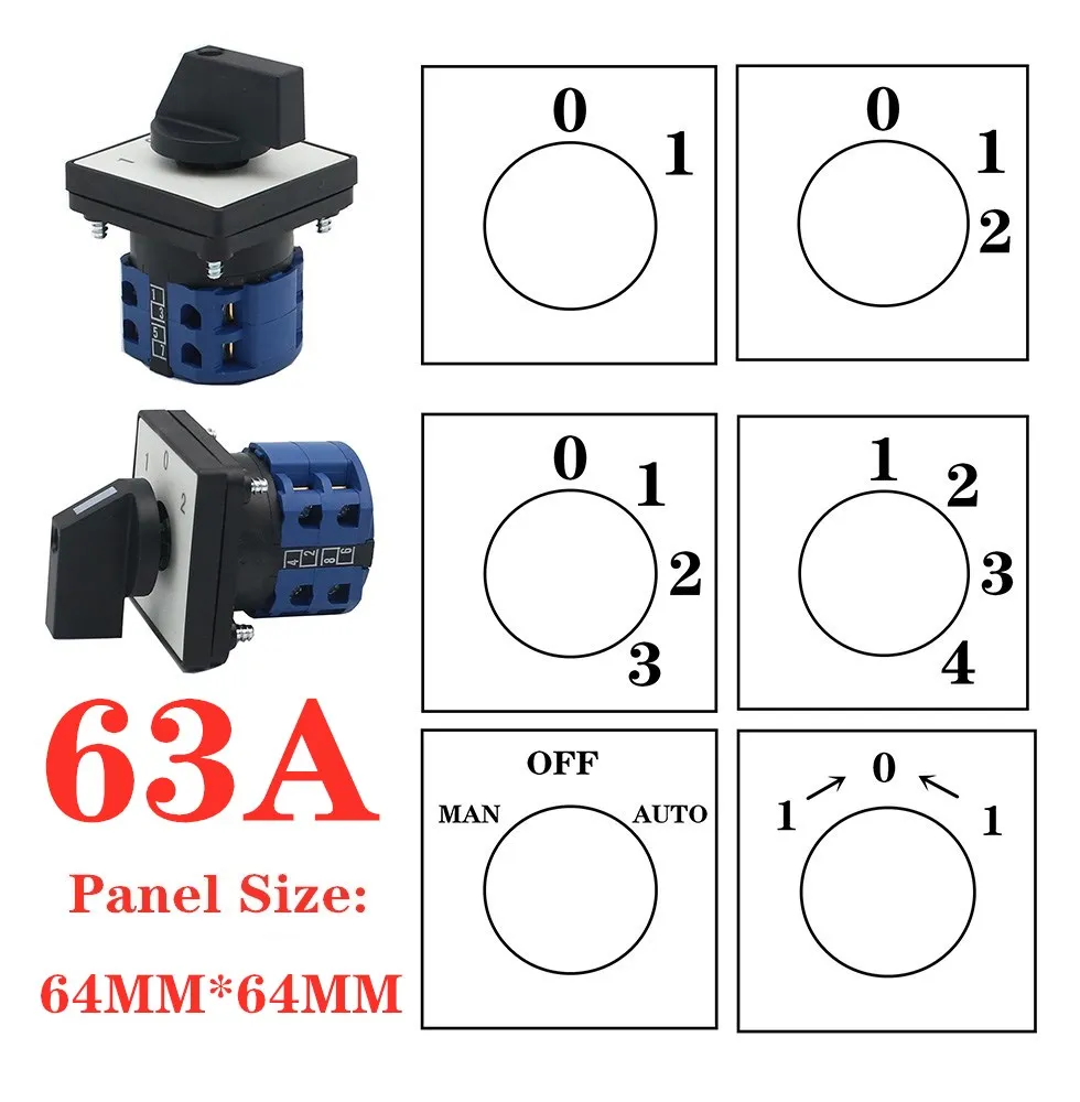 

LW28-63 LW26-63 YMW26 series 63A 1 2 3 4 5 6 7 8 -Position Mounting Rotary Select Cam Changeover Switch Electrician Using Tools